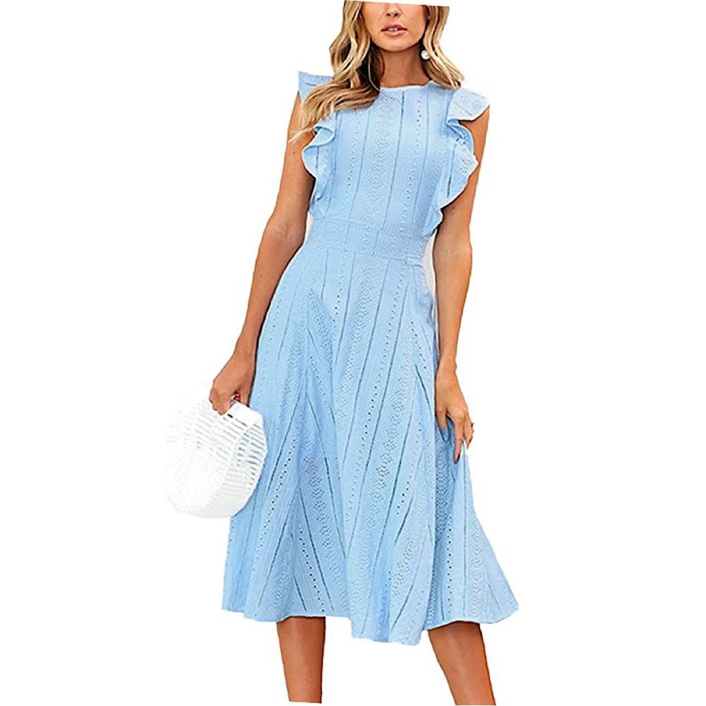 ECOWISH Womens Dresses Elegant Wedding Cocktail Ruffle Cap Sleeves Summer A-Line